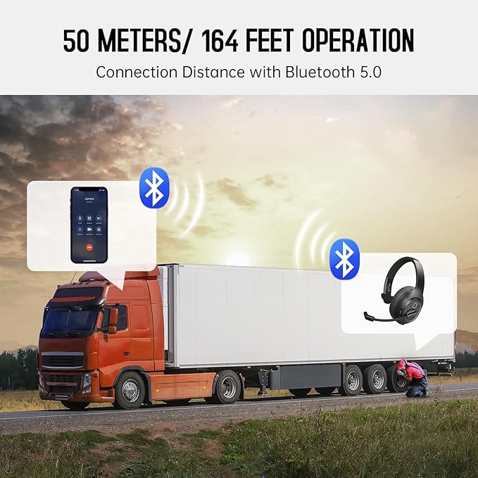 EKSA Bluetooth Trucker Headset, Wireless Headset with Environmental Noise Cancelling Microphone & USB Dongle, 99ft Long Range, Volume Control, Single Ear Trucker Headphone, Works with PC/Mac/Phone