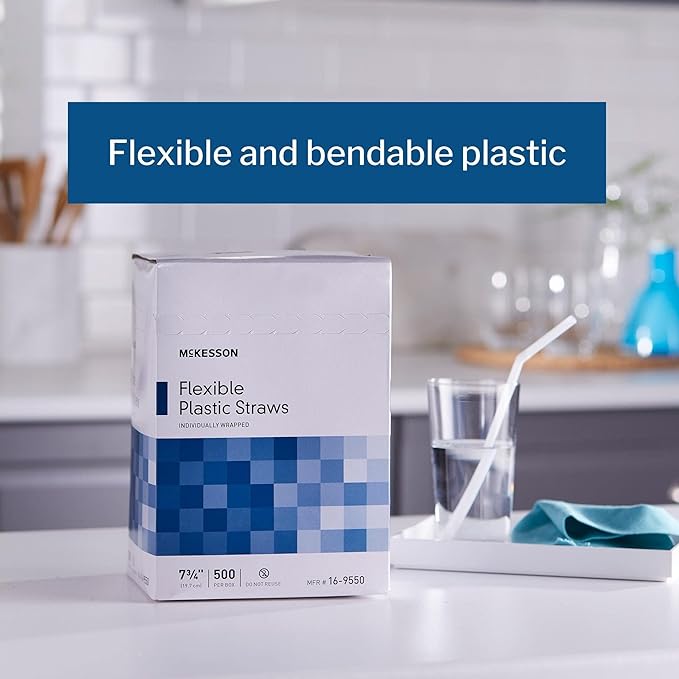 McKesson Flexible Plastic Straws, Individually Wrapped, 7 3/4 in, 10000 Count