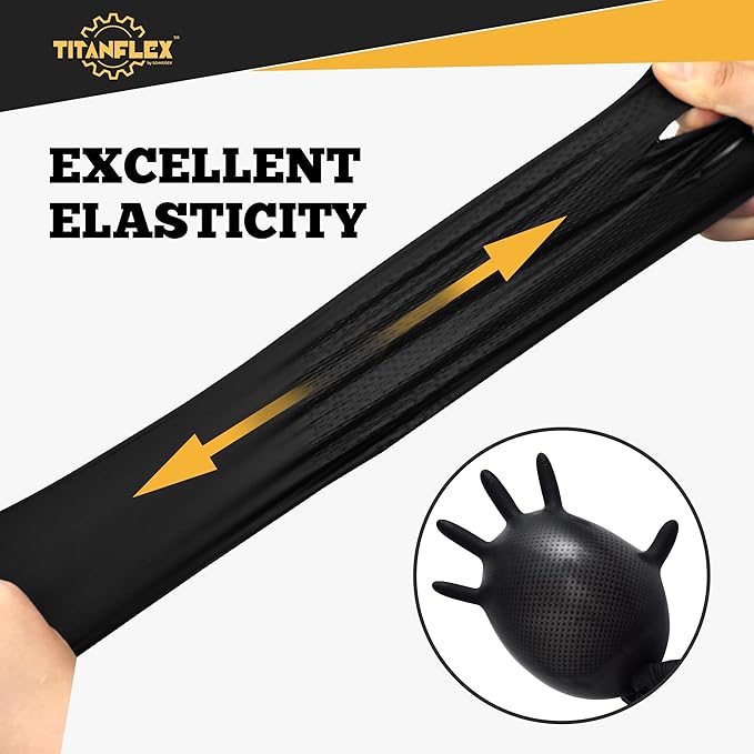 TitanFlex Heavy Duty Black Nitrile Gloves, 6 Mil with Raised Diamond Texture Disposable Gloves Latex Free, Powder Free