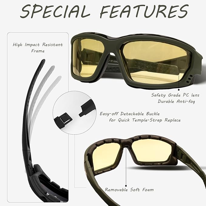 Anti-Fog Safety Motorcycle Riding Sunglasses Foam padded Goggle, Dustproof, Windproof, Hunting, Hiking, Golfing