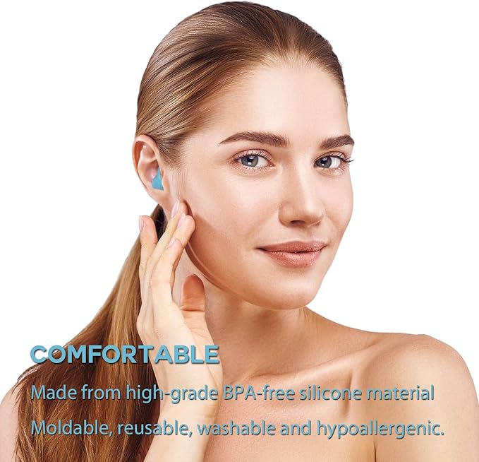 Ear Plugs for Sleeping - Vegpoet Reusable Moldable Silicone Earplugs Noise Cancelling Reduction for Concerts, Swimming, Shooting, Snoring, Airplane, Musicians, Motorcycle, 12 Pack Deep Blue