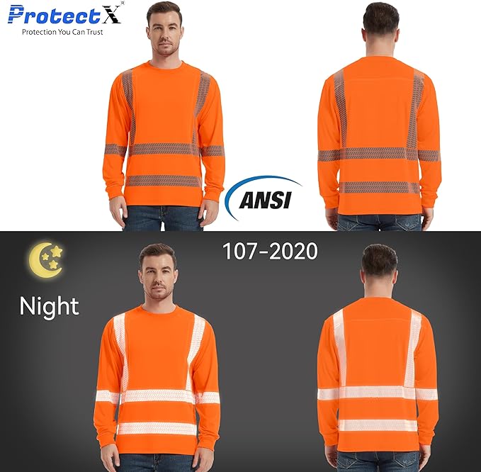 ProtectX High Visibility Long Sleeve Shirts Reflective Hi Vis Safety Shirt for Men Women Class 2-3 Construction Shirt 1 Pack