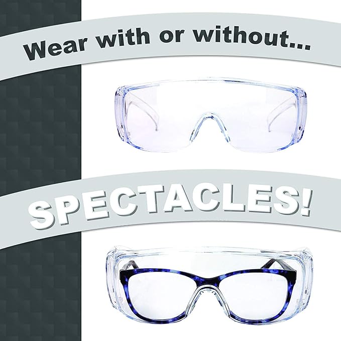 BISON LIFE Diamont Vented Over Glasses Safety Glasses | Meets ANSI Z87.1, Impact Resistant Polycarbonate Lens