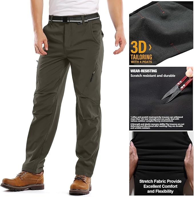 Jessie Kidden Mens Waterproof Hiking Pants, Outdoor Snow Ski Fishing Fleece Lined Insulated Soft Shell Winter Pants