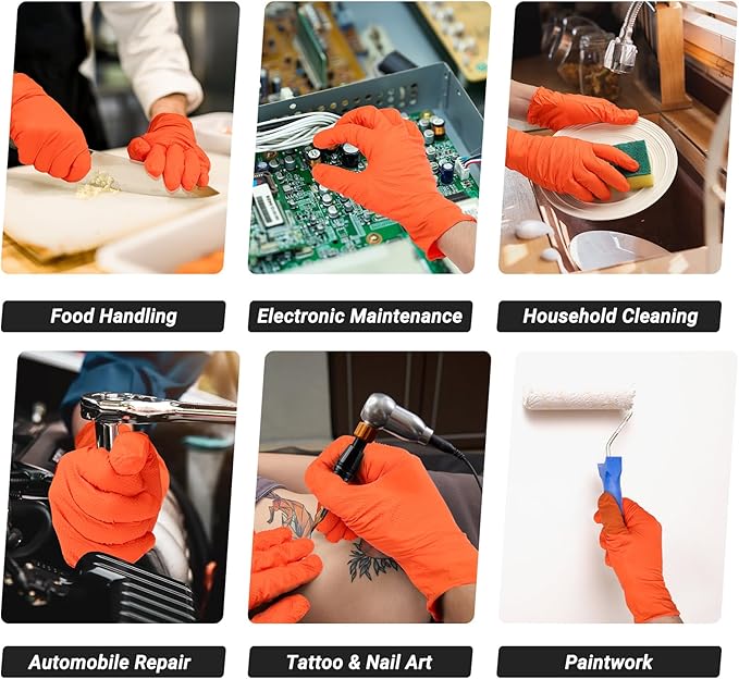 10 Mil Orange Nitrile Gloves XL, 100 PCS Heavy Duty Chemical Resistant Oil Resistant Mechanics Disposable Work Gloves for Cooking, Washing Dishes, Gardening, Cleaning, Painting