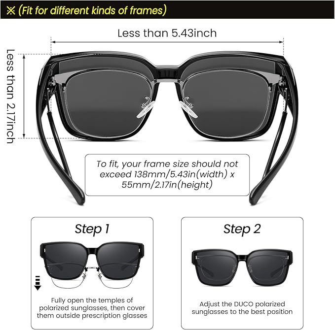 DUCO Fit Over Sunglasses for Men Women Wear Over Glasses Retro Wrap Around Polarized Sun Glasses UV400 Protection DC8981