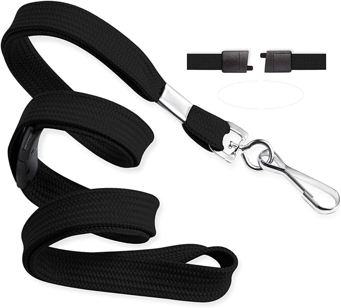 MIFFLIN-USA Flat Breakaway Safety Lanyard for ID Badges (Black, 36 Inch, 5 Pack), Soft Woven Neck Line