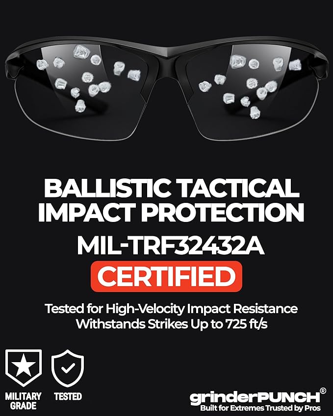 grinderPUNCH Tactical Shooting Glasses Military Grade Ballistic Impact Protection 100% UV Lenses ANSI Z87 Safety Glasses