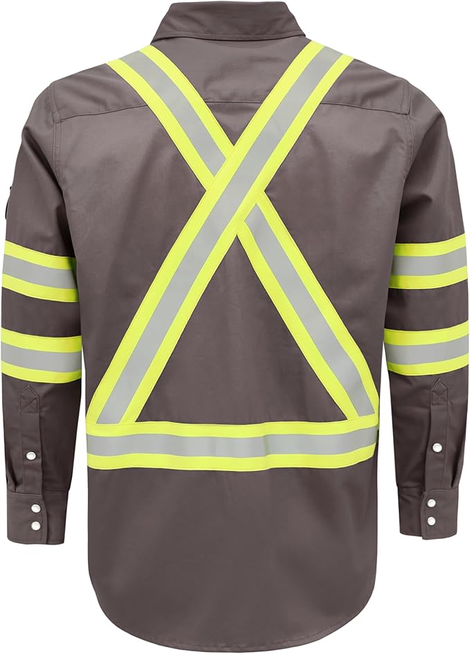 BOCOMAL FR Shirts High Visibility/Hi Vis Flame Resistant/Fire Retardant Shirt 7.5oz Men's Reflective Shirts