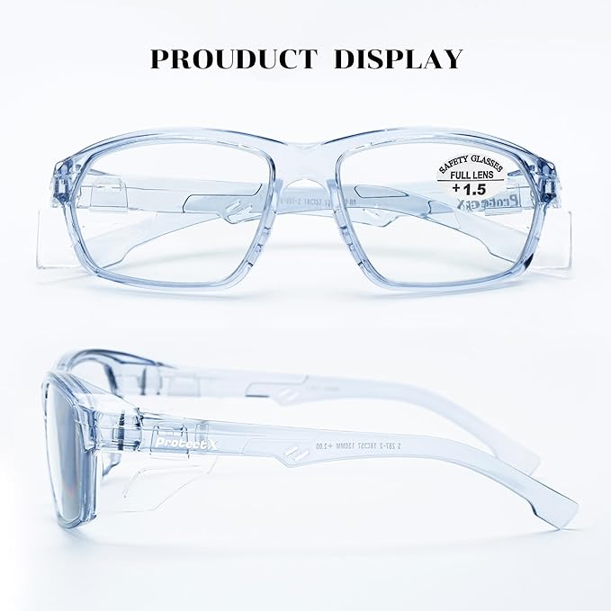 ProtectX Stylish Anti-Fog & Scratch-Resistant Safety Glasses With Readers, UV Protection Goggles, Anti-Impact Lightweight Glasses for Men＆Women 1.5-2 Pack,Blue