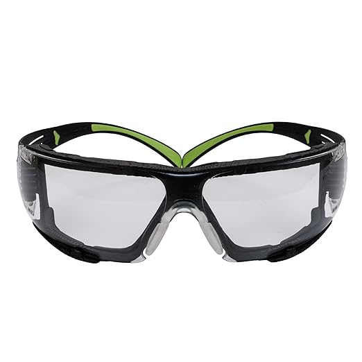 3M Safety Glasses for Men and Women, SecureFit 400, ANSI Z87 Eye Protection, Indoor/Outdoor Anti-Scratch Mirror Lens, Green/Black Frame, Removable Foam Gasket, Flexible Temples, UV Protection