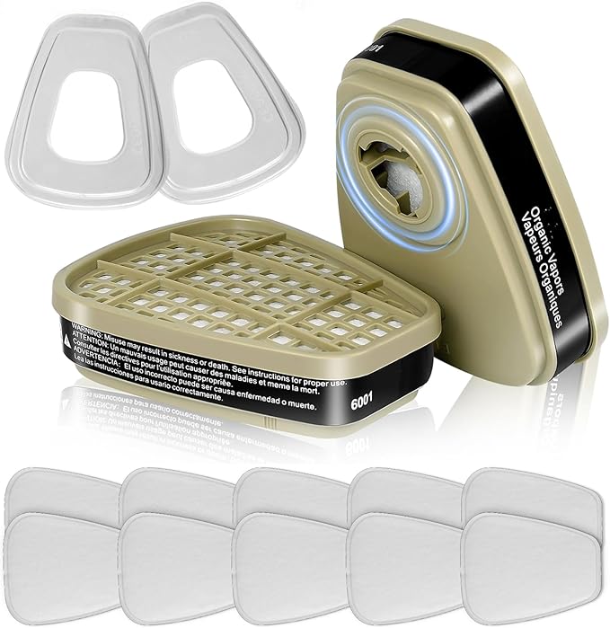 (14Pcs) 6001 Respirator Filter Cartridges - 6001 Filters for Half/Full Cover Against Gas/Organic Vapor/Chemical, Replaceable Filters Compatible with 6000, 7000Series Respirator(Black)