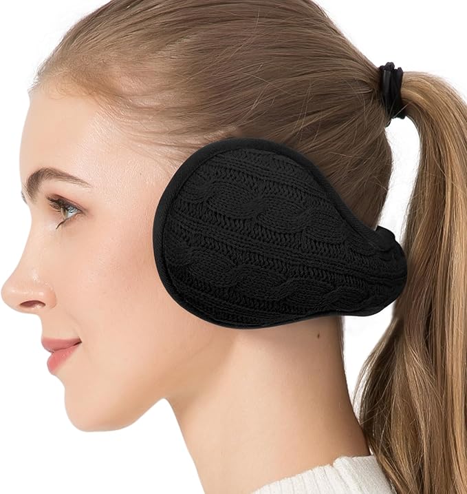 Venswell Knit Ear Muffs for Winter Women Men Soft Earmuffs Cold Weather Fleece Ear Warmers Cover Foldable & Adjustable