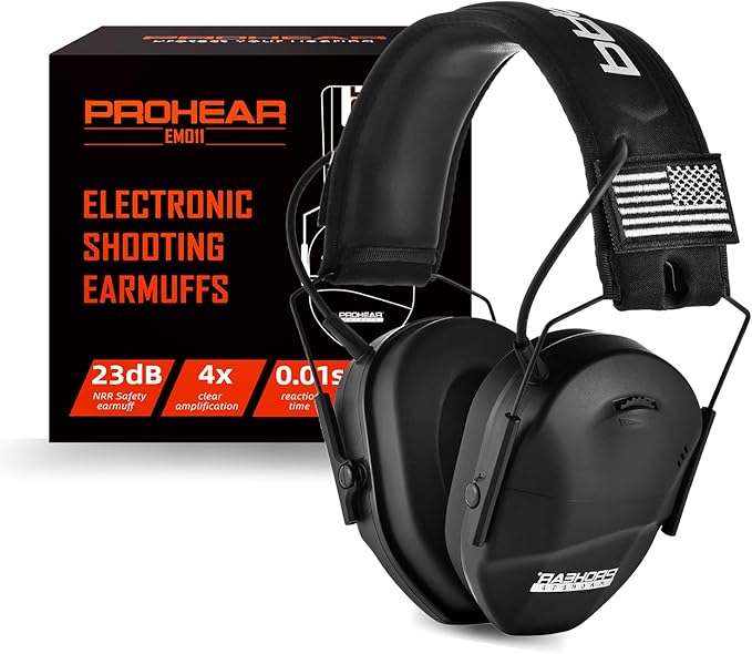 PROHEAR Youth Electronic Ear Protection 23dB NRR Slim Fit Sound Amplification Noise Compression Compact Design Gun Range Shooting Hunting Tactical Use