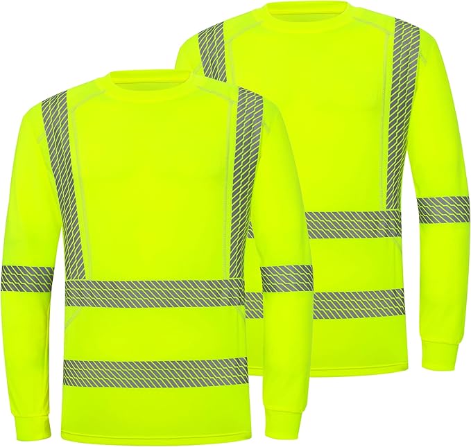 ProtectX Men's High Visibility Heavy Duty Long Sleeve Reflective Safety T-Shirts for Construction, Class 2-3 Type R