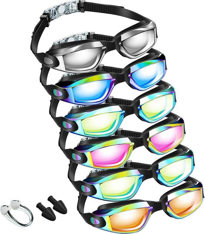 Flutesan 6 Pack Swimming Goggles Adult Kids Anti Fog Pool Goggles with Ear Plugs Nose Clip No Leaking Full Protection