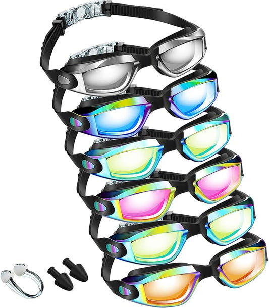 Flutesan 6 Pack Swimming Goggles Adult Kids Anti Fog Pool Goggles with Ear Plugs Nose Clip No Leaking Full Protection