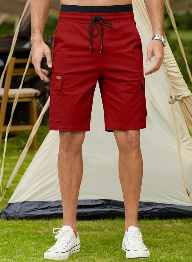 JMIERR Mens Casual Twill Cargo Shorts Cotton Drawstring Classic Cargo Stretch Short with 6 Pockets