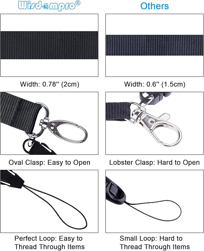 Wisdompro Office Lanyard, 3 Pack 23 inch Quick Release Neck Strap Lanyard with Detachable Buckle, String Loop for Keys, ID Badges, Card Holder, USB Flash Drives, Cell Phones - Black, Blue, Red