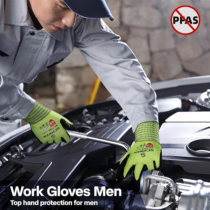 Schwer ProGuard Highest Level Cut Resistant Work Gloves PR3326 for Extreme Protection，ANSI A9 Cut Gloves with Reinforced Thumb, Non Slip, Breathable, Durable, Touch-screen, Non PFAS, Yellow1 Pair（S）