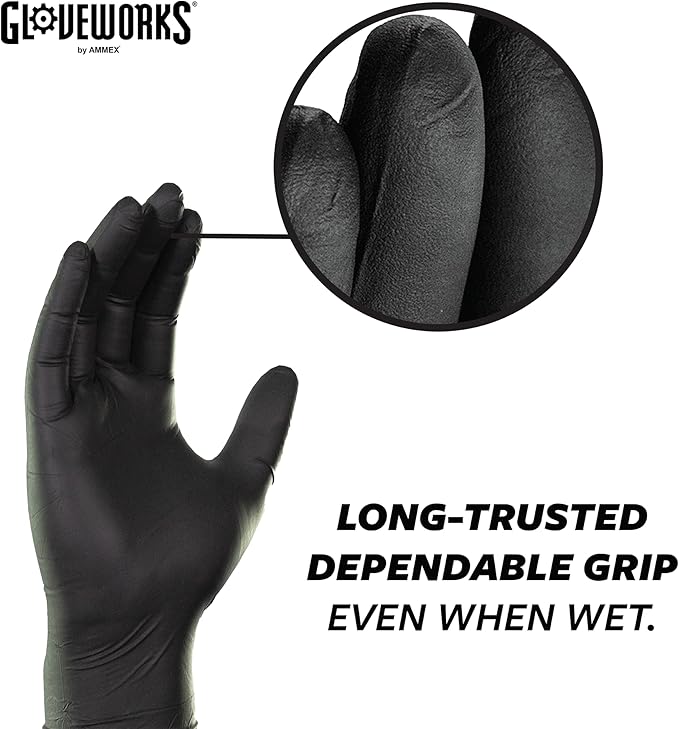 GLOVEWORKS Black Nitrile Gloves, Disposable, Latex Free, 5 Mil