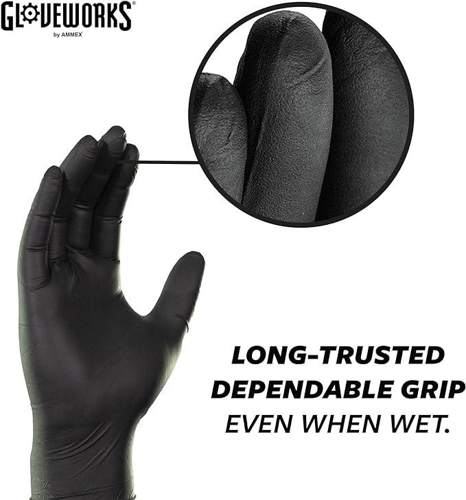 GLOVEWORKS Black Nitrile Gloves, Disposable, Latex Free, 5 Mil