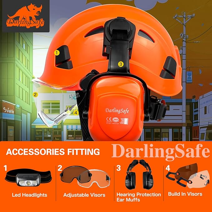 Hard Hat with Visor Ear Muffs Vented Safety Helmet with Visor Earmuffs ANSI Z89.1 Outdoor Work Hardhats Construction