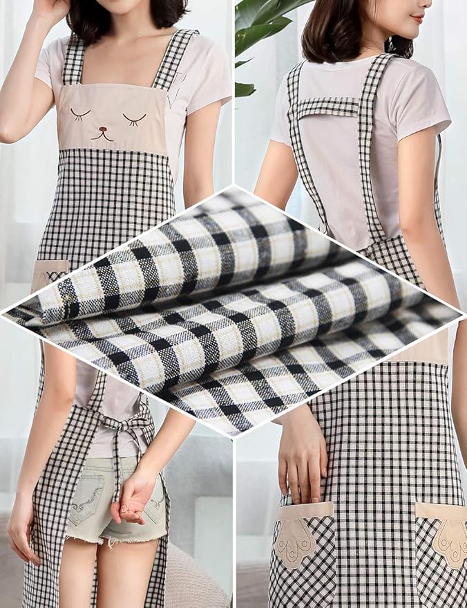 NEWGEM Women Cooking Apron with Pocket Cotton Cute Kitchen Pinafore for Baking Cleaning