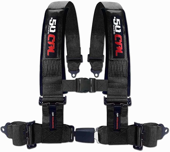 Black 4 Point Harness for Bucket Seat, Push Button Release, 10 Color Options, Racing Harness, Race Car, Off Road Vehicle, UTV, RZR (1 Unit) [6030]