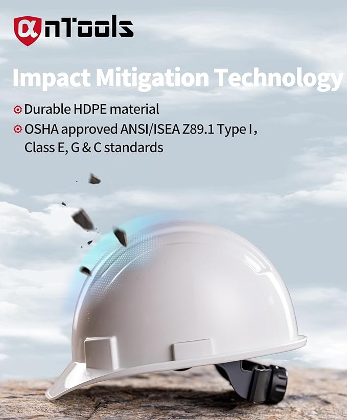 White Cap Style Hard Hat, OSHA Construction Work Approved, 4-Point Adjustable Suspension, ANSI Z89.1