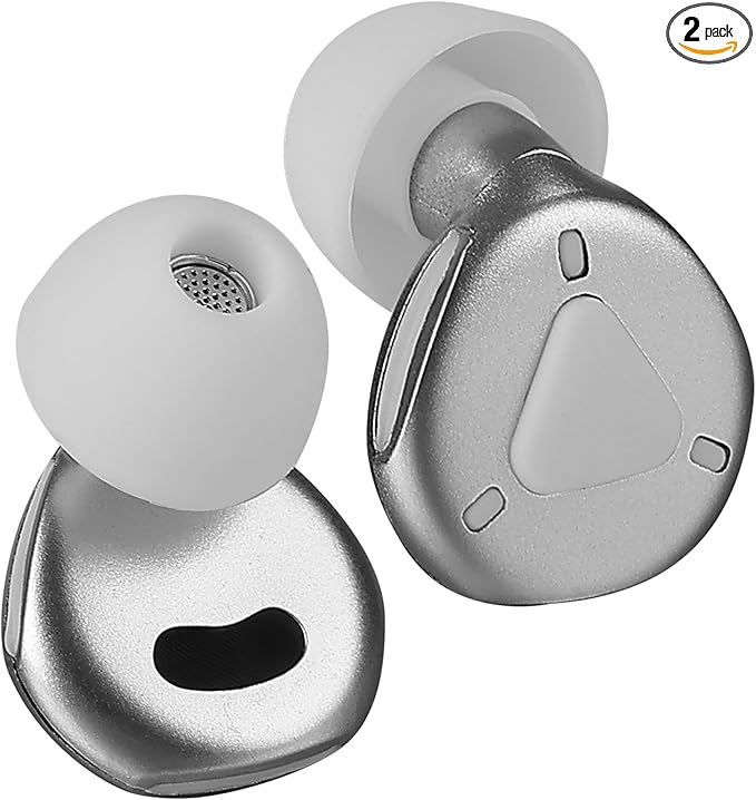Ear Plugs for Sleeping, Reusable Hearing Protection for Sleep,Work,Focus,Travel, Adjustable Passive Earplugs for Concerts & Festivals, Bright Silver