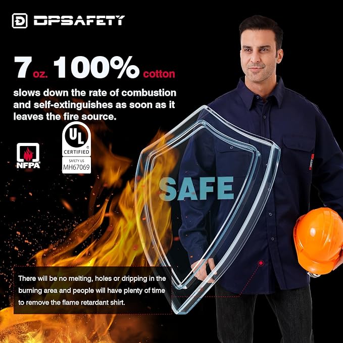 FR Shirt 7oz Fire Resistant Shirts Men's,CAT2 Welding Shirt 100% Cotton Flame Resistant Shirts Navy (X-Large)