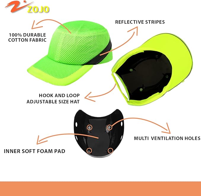 Zojo Baseball Bump Cap Hard Hat Helmet,5PCS Reflective Breathable Lightweight Safety Cap for Men and Women