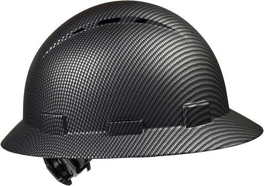 Full Brim Hard Hat - OSHA Safety Helmet Durable Lightweight Carbon Fiber Hard Hat, 6-Point Ratchet Suspension Protective Gear for Men and Women