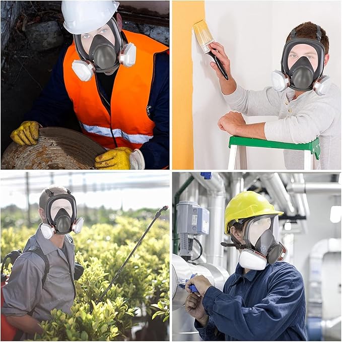 Full Face Respirator Mask: 6800 Gas mask Respirator Mask with Filters 6001 - Dust Mask Anti Fog Against Organic Vapor Fumes Gases for Spray Paint Chemicals Epoxy Resin Welding Sanding（2 pcs）