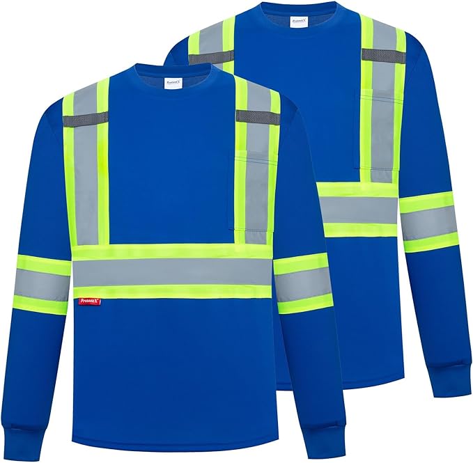 ProtectX High Visibility Shirts Hi Vis Long Sleeve Shirts for Men Women Reflective Class 2 Safety Shirts 2 Pack