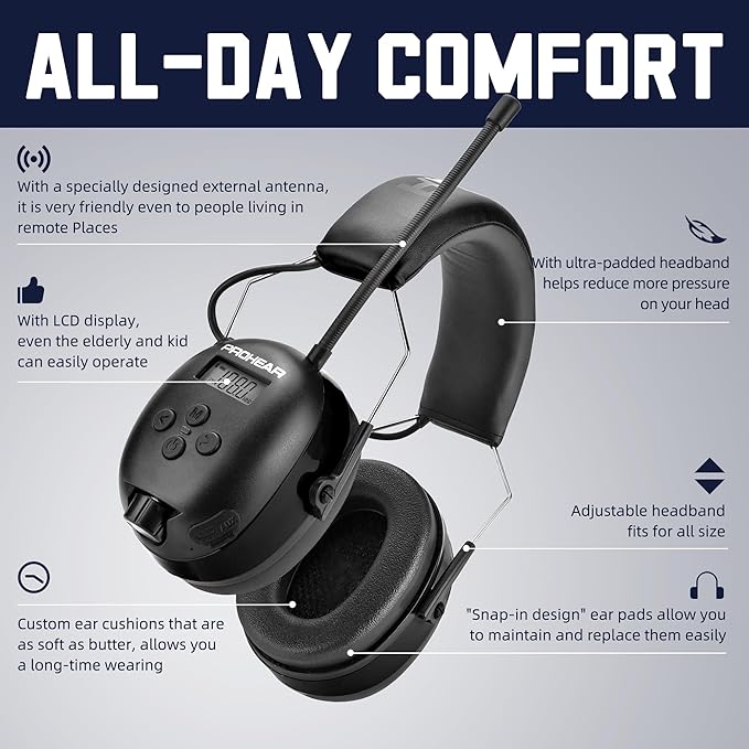 PROHEAR 033 2.0 Bluetooth Hearing Protection Headphones with AM/FM Radio - 31 SNR Noise Reduction Ear Muffs, 50Hrs Rechargeable Battery, 2 Pack for Mowing, Snowblowing, Outdoor Use - Black and Orange