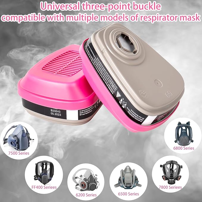 Respirator Cartridges 60921, Respirator Filters 60921, Gas Mask Filter, Particulate Filter Fit for 6200, 6502, 6800, 7502 FF-400 Series Respirator, Against Acid Gases, Ammonia, Dust (1 Pair)