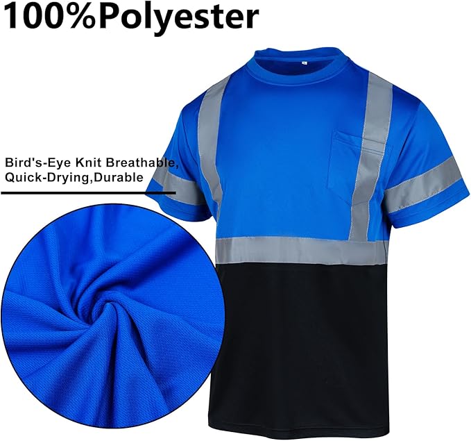 VENDACE Hi Vis Reflective Safety Shirts for Men ANSI Class 1 High Visibility Construction Work T Shirt(Blue,L)