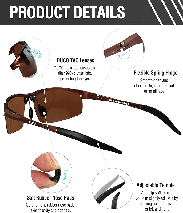 DUCO Mens Sports Polarized Sunglasses UV Protection Sunglasses for Men 8177s