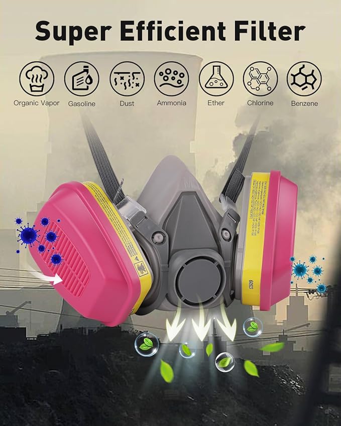 Respirator Mask with Filters - Reusable Gas Mask Against Organic Vapor Chemicals Spray Paint