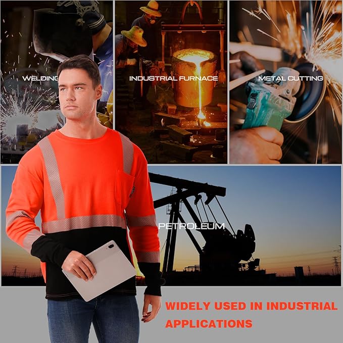 SKSAFETY FR Shirts for Men Long Sleeve, Welding Shirt 6oz Lightweight High Vis Fire Resistant Flame Retardant Shirt CAT2