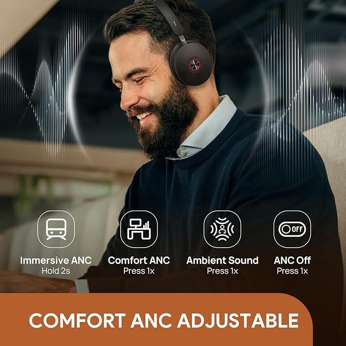 Yealink BH74 with Stand ANC Wireless Bluetooth Headset with Mic for Work, 6-mics Hybrid ANC Tech, Microsoft Teams Premium Open Ofﬁce Certified Headsets, up to 32h Talking Battery Life, Zoom Certified