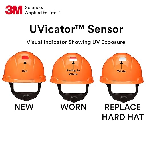 3M Hard Hat SecureFit H-706SFR-UV, Orange, Non-Vented Cap Style Safety Helmet with Uvicator Sensor, 4-Point Pressure Diffusion Ratchet Suspension, ANSI Z87.1