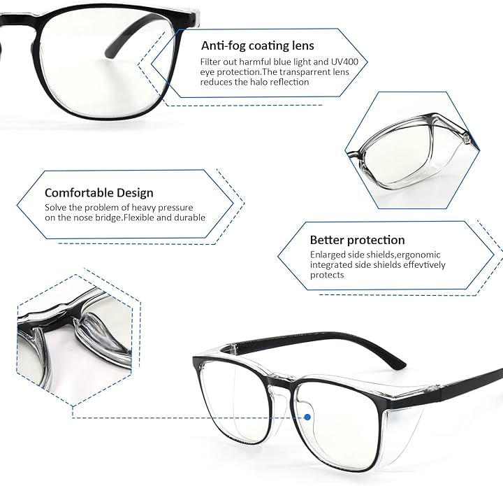 Outray 2 Pairs Anti Fog Safety Goggles Protective Glasses Blue Light Blocking Eyeglasses for Men Women