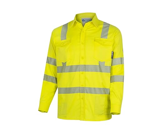 Oberon FR Arc Rated Hi Vis Button-Up Safety Shirt For Men - Flame Resistant & Reflective - 10 Cal - Class 3 - Hi Vis Yellow