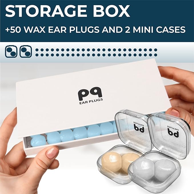 PQ Wax Ear Plugs for Sleeping, Swimming - 54 Noise Cancelling Silicone Gel Wax Earplugs, Ear Protection for Sleep and Swim, Soft Wax Pillows with Sound Blocking Level 32Db, (54 Pillows), Color: Blue