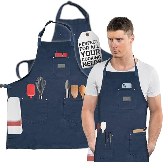 Chef Sac Chef Apron | Cotton Canvas Kitchen Apron | Aprons for Men | Aprons for Women with Pockets | Professional Chef Aprons