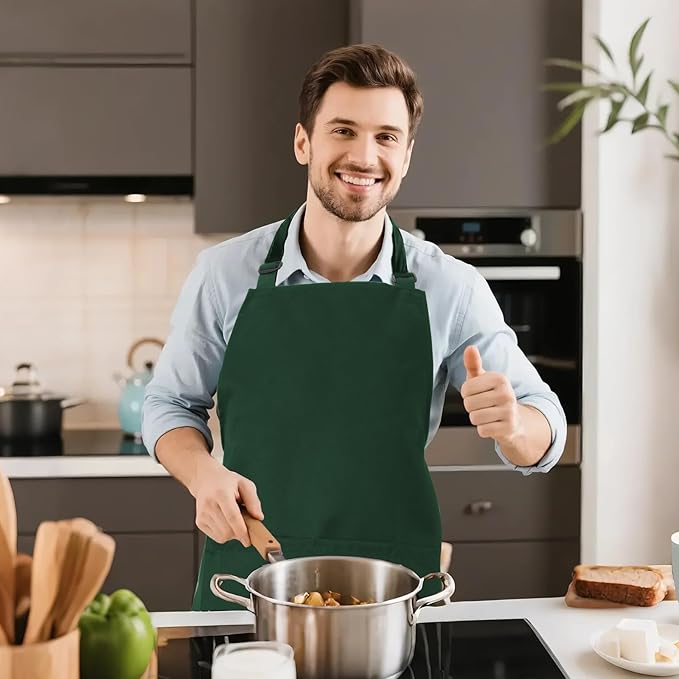 Kitchen Bib Apron for Women Men with Pockets Chef Art Aprons for Cooking Painting Pottery Ceramics