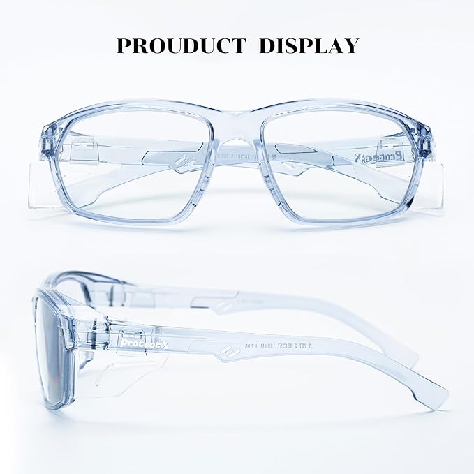 ProtectX Stylish Anti-Fog & Scratch-Resistant Safety Glasses, UV Protection Goggles, Anti-Impact Lightweight Glasses for Men＆Women Clear - 2 Pack,Blue